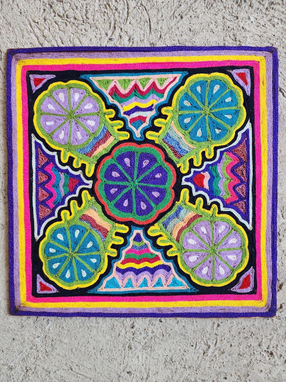 Huichol Indian Mexican Folk Art Yarn Painting by Jesus Jimenez PP7808