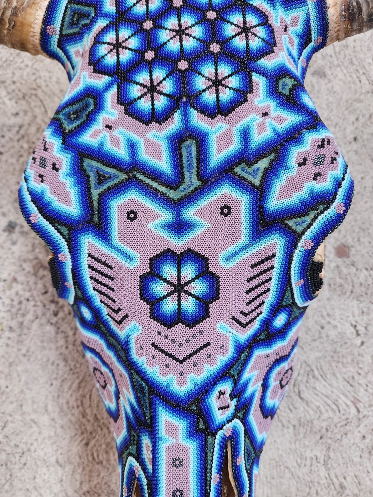 Huichol Bead Art Mexican Folk Art, Bull Skull By Mayola Villa Lopez PP7830