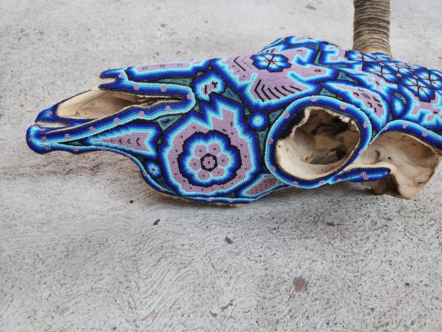 Huichol Bead Art Mexican Folk Art, Bull Skull By Mayola Villa Lopez PP7830