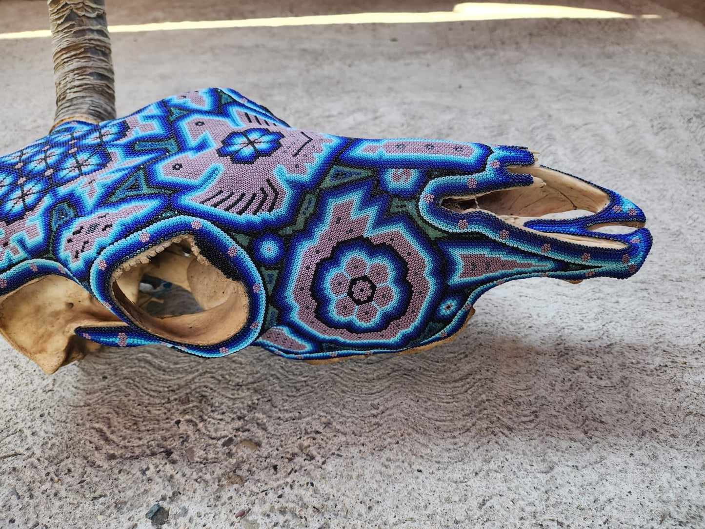 Huichol Bead Art Mexican Folk Art, Bull Skull By Mayola Villa Lopez PP7830