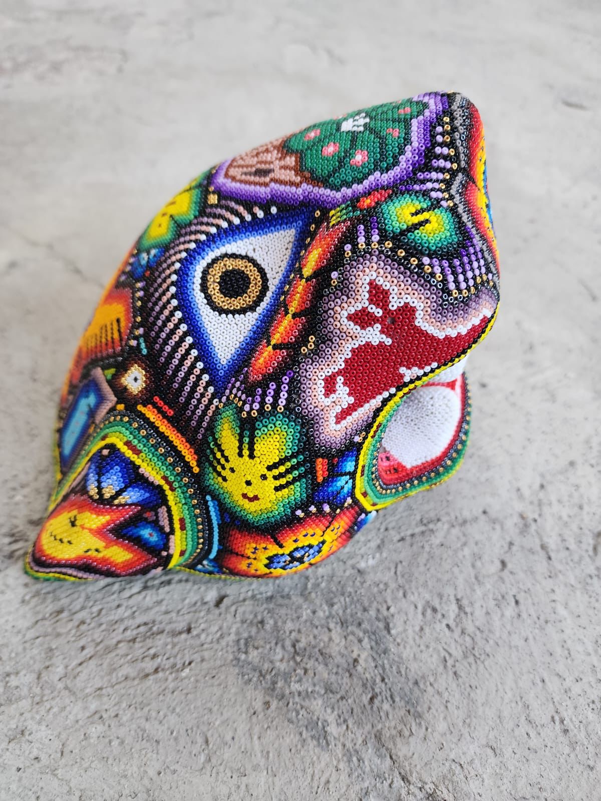 Huichol Mexican Hand Beaded Jaguar Head By Isandro Villa Lopez PP7838