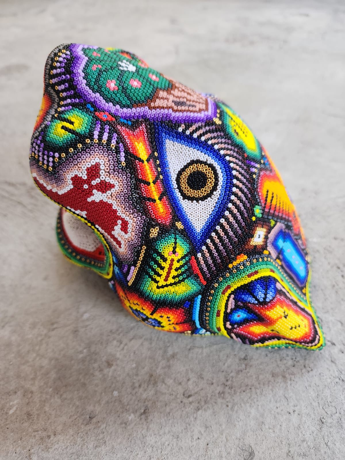 Huichol Mexican Hand Beaded Jaguar Head By Isandro Villa Lopez PP7838