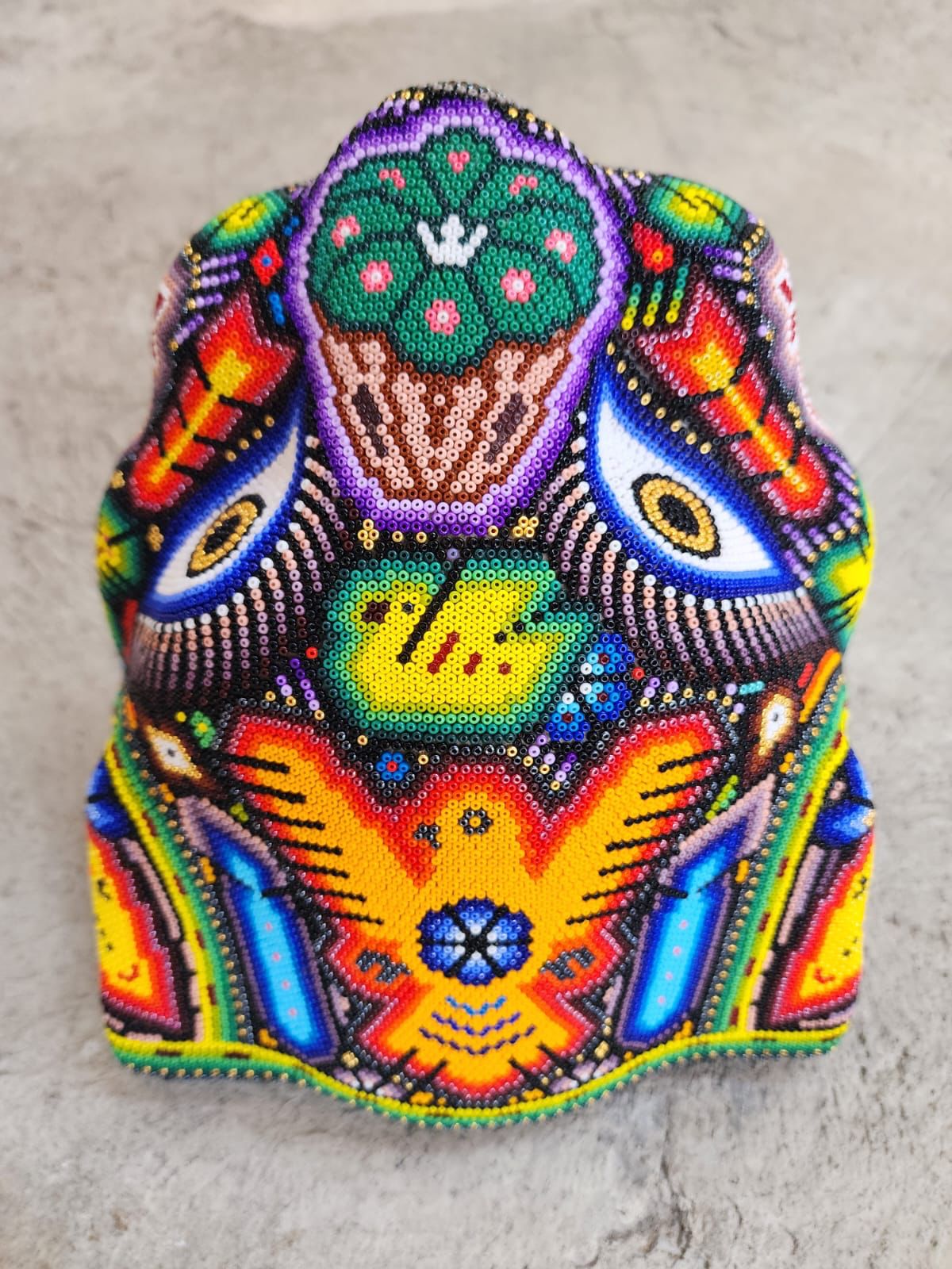 Huichol Mexican Hand Beaded Jaguar Head By Isandro Villa Lopez PP7838