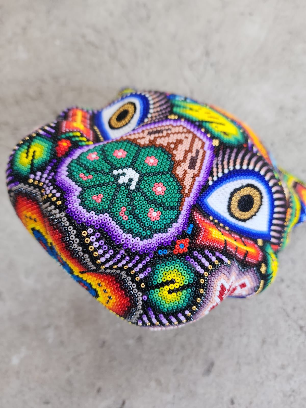 Huichol Mexican Hand Beaded Jaguar Head By Isandro Villa Lopez PP7838