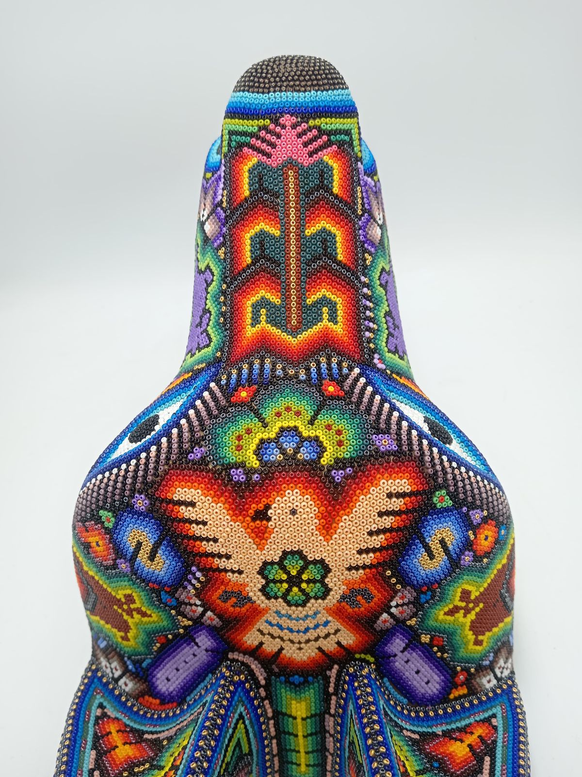 Mexican Huichol Hand Beaded Art, Wolf Head By Isandro Villa Lopez PP7854