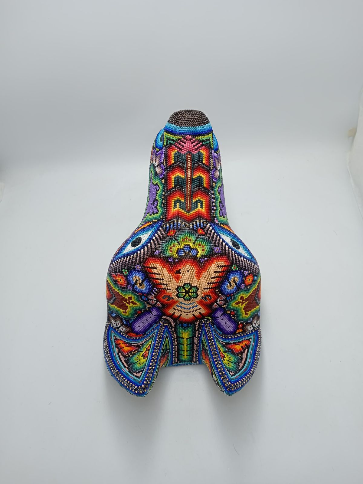 Mexican Huichol Hand Beaded Art, Wolf Head By Isandro Villa Lopez PP7854