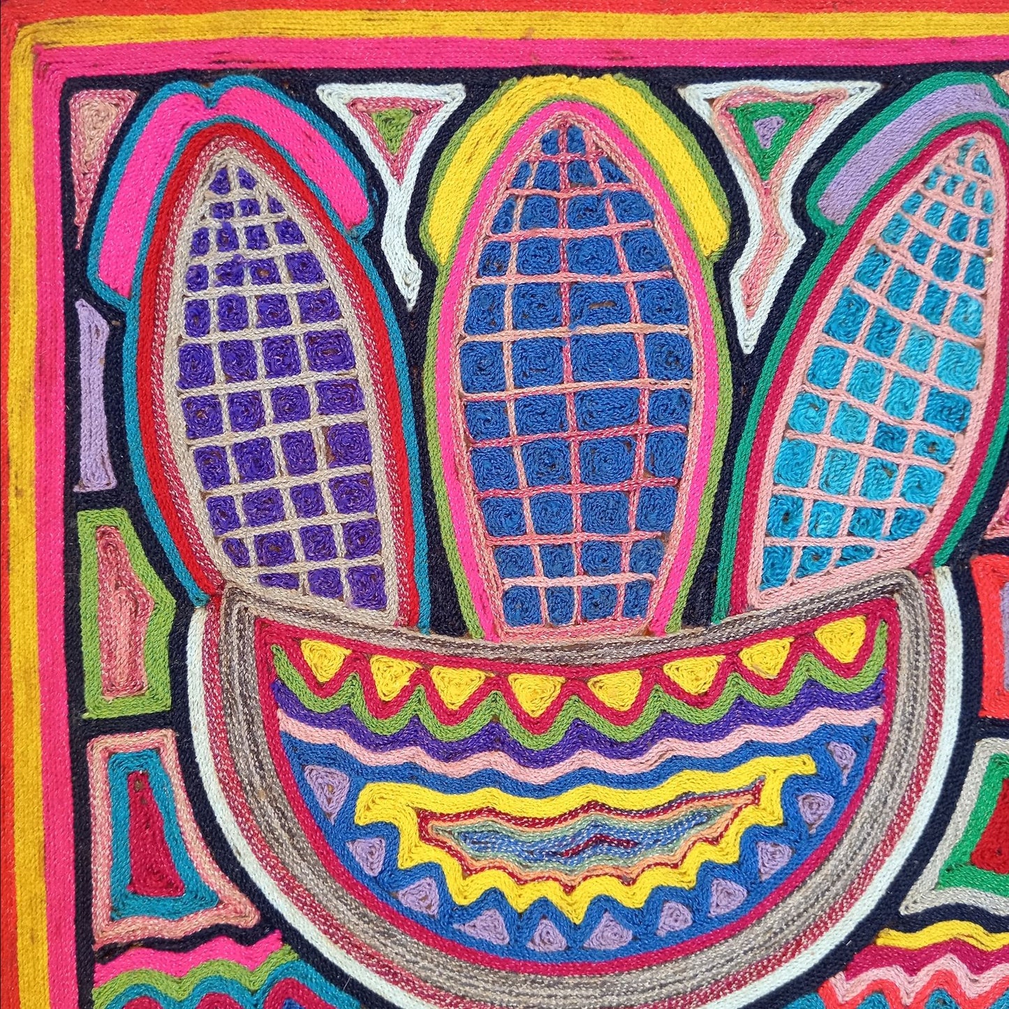 Huichol Indian Mexican Folk Art Yarn Painting by Jesus Jimenez PP7814