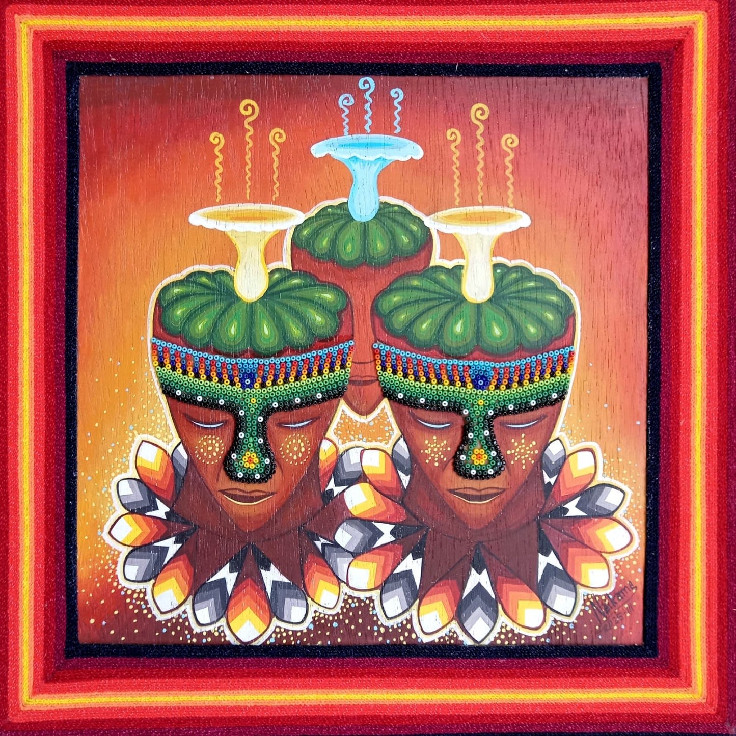 Huichol Mexican Folk Art Yarn Painting by Neikame PP7857
