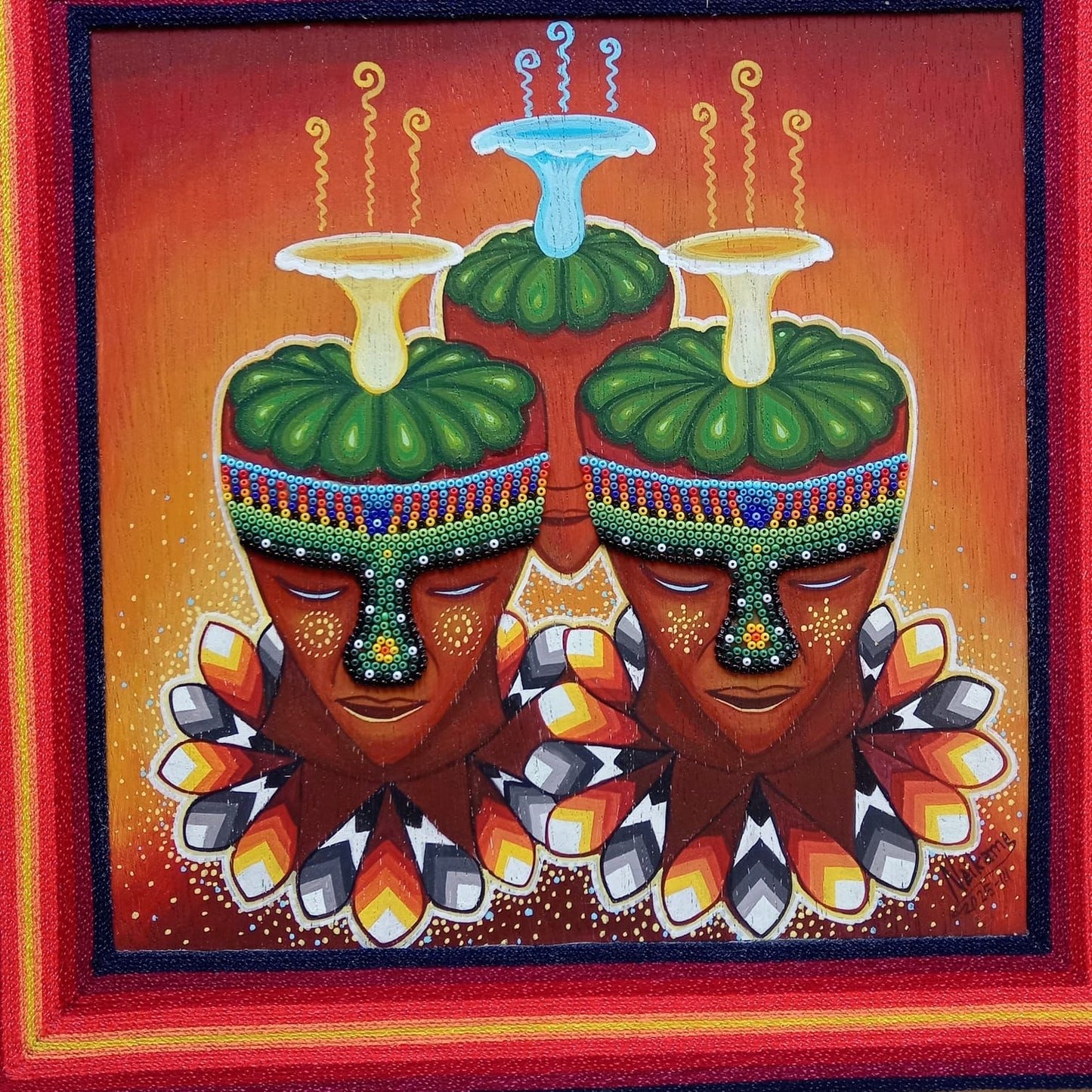 Huichol Mexican Folk Art Yarn Painting by Neikame PP7857