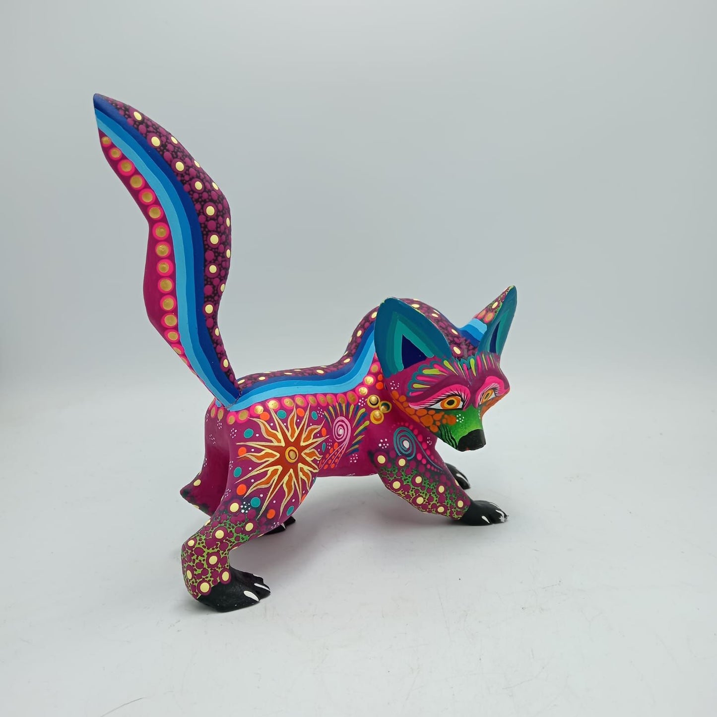 Oaxacan Wood Carving Mexican Folk Art Hand Made, Wolf By Cesar Melchor Ojeda PP7863