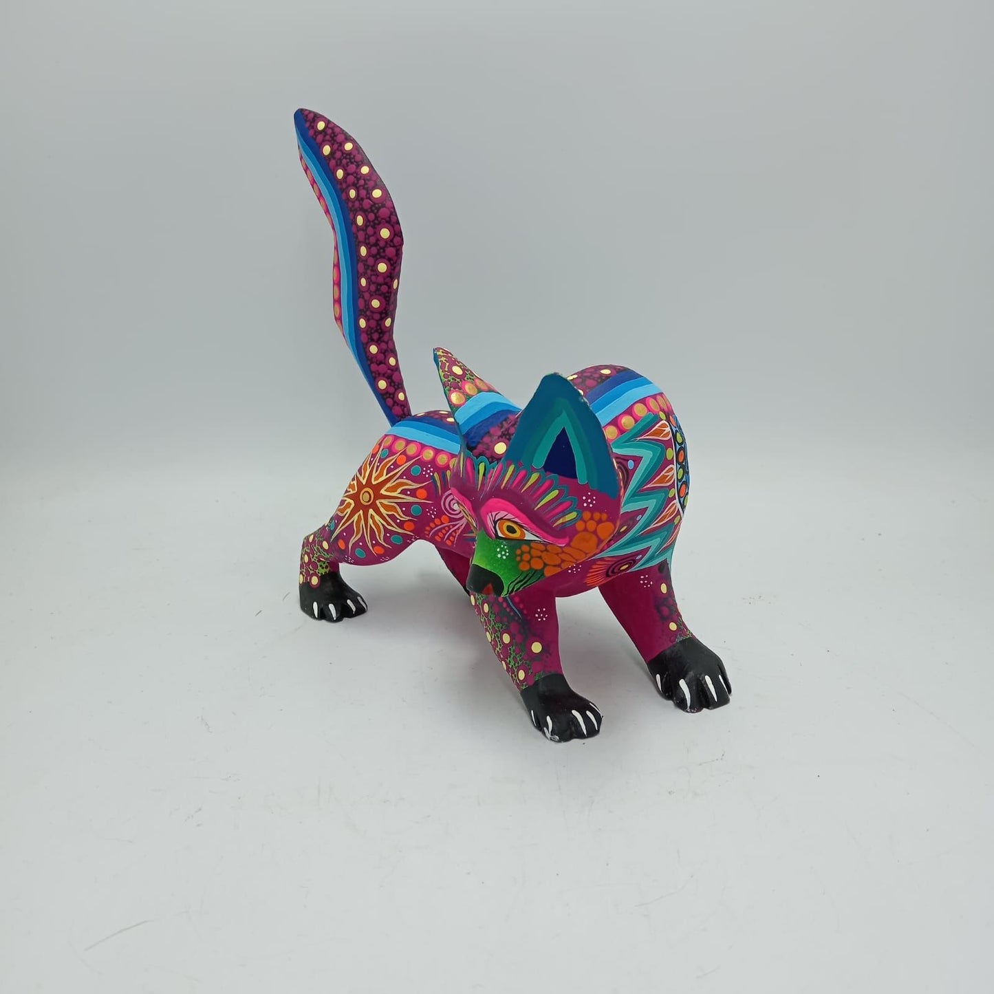 Oaxacan Wood Carving Mexican Folk Art Hand Made, Wolf By Cesar Melchor Ojeda PP7863