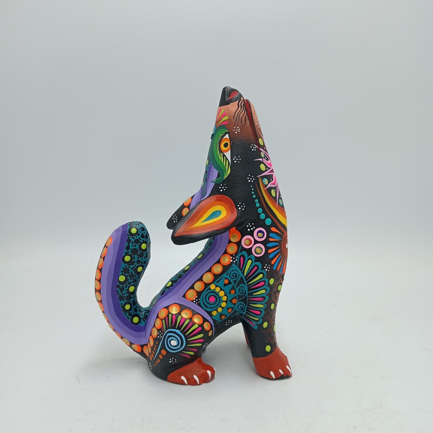 Oaxacan Wood Carving Mexican Folk Art Hand Made, Coyote By Cesar Melchor Ojeda PP7872