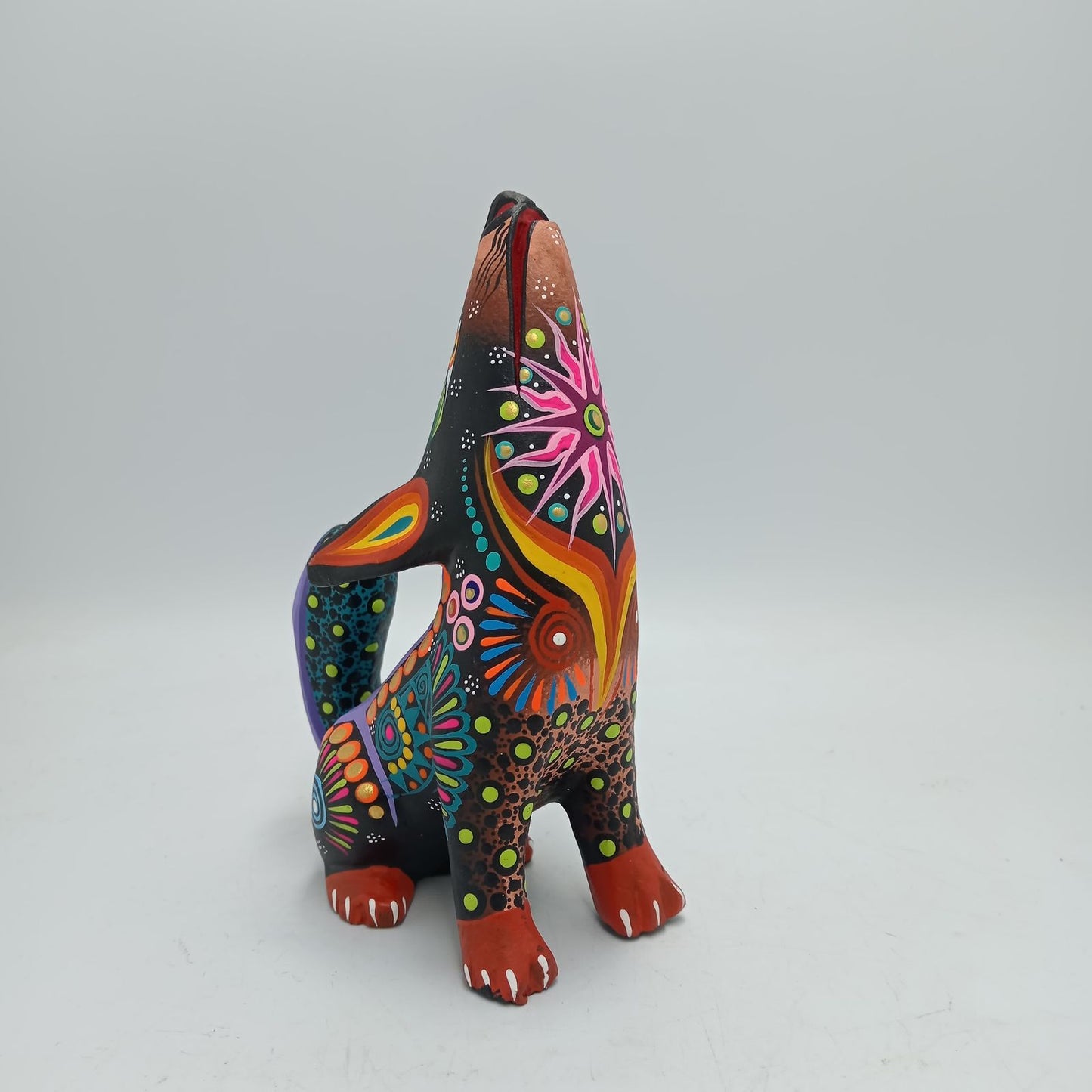 Oaxacan Wood Carving Mexican Folk Art Hand Made, Coyote By Cesar Melchor Ojeda PP7872
