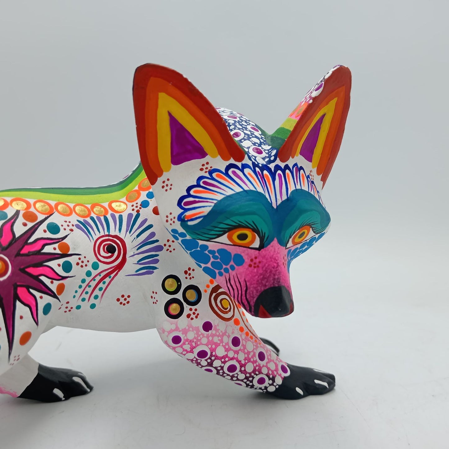Oaxacan Wood Carving Mexican Folk Art Hand Made, Wolf By Cesar Melchor Ojeda PP7876