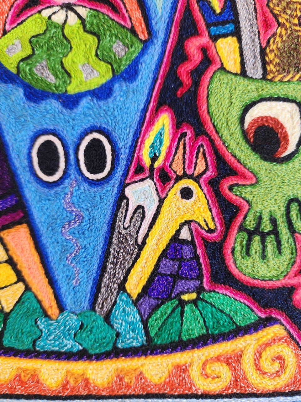 Mexican Folk Art Huichol Indian Yarn Painting by Luis Castro PP7899