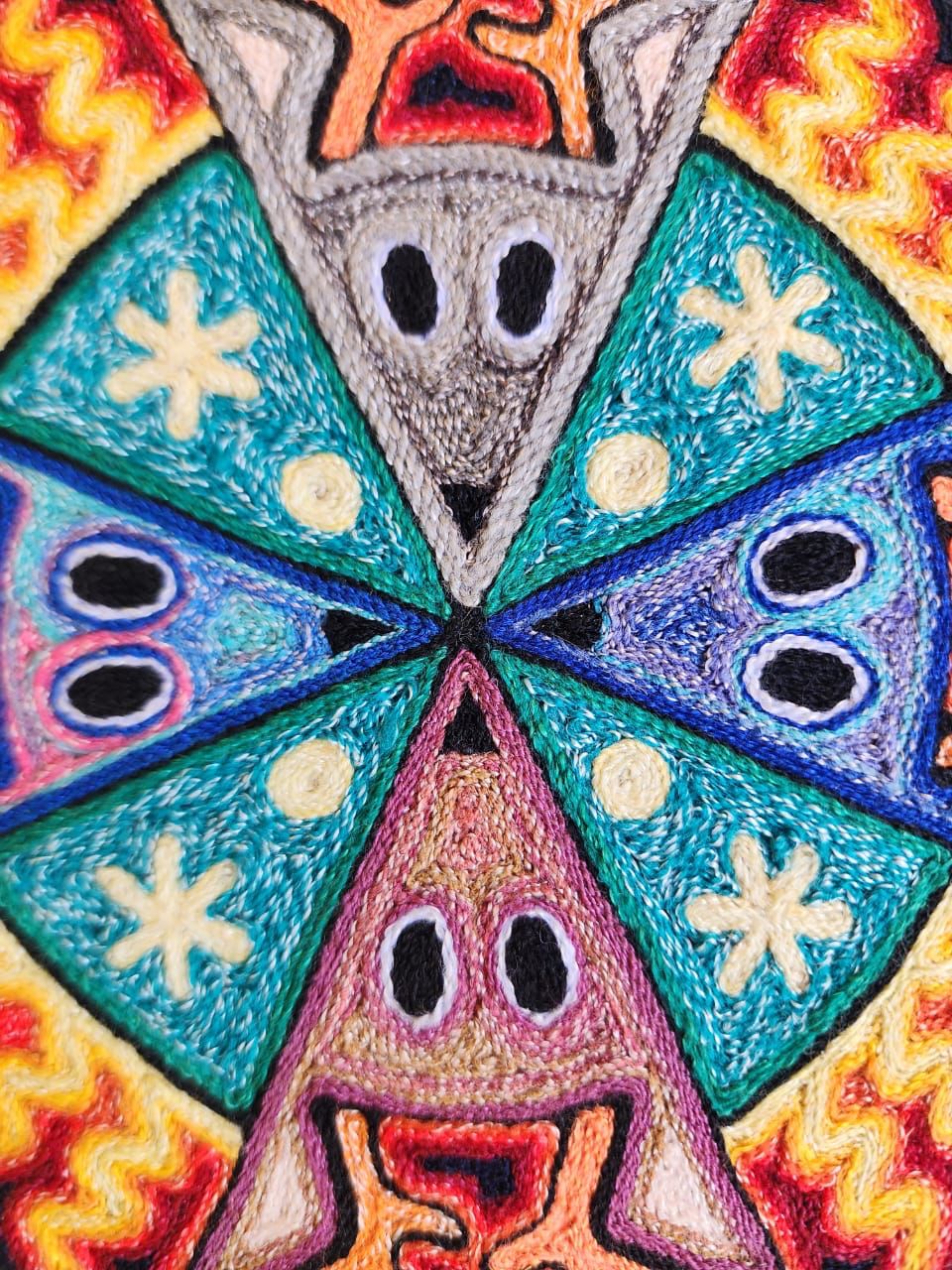 Mexican Folk Art Huichol Indian Yarn Painting by Luis Castro PP7900