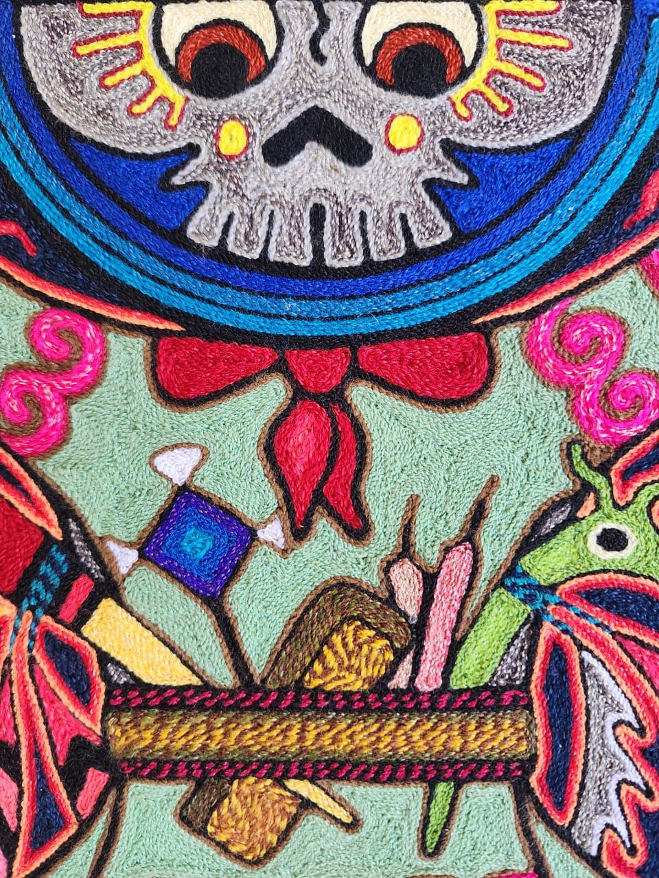Mexican Folk Art Huichol Indian Yarn Painting by Luis Castro PP7903