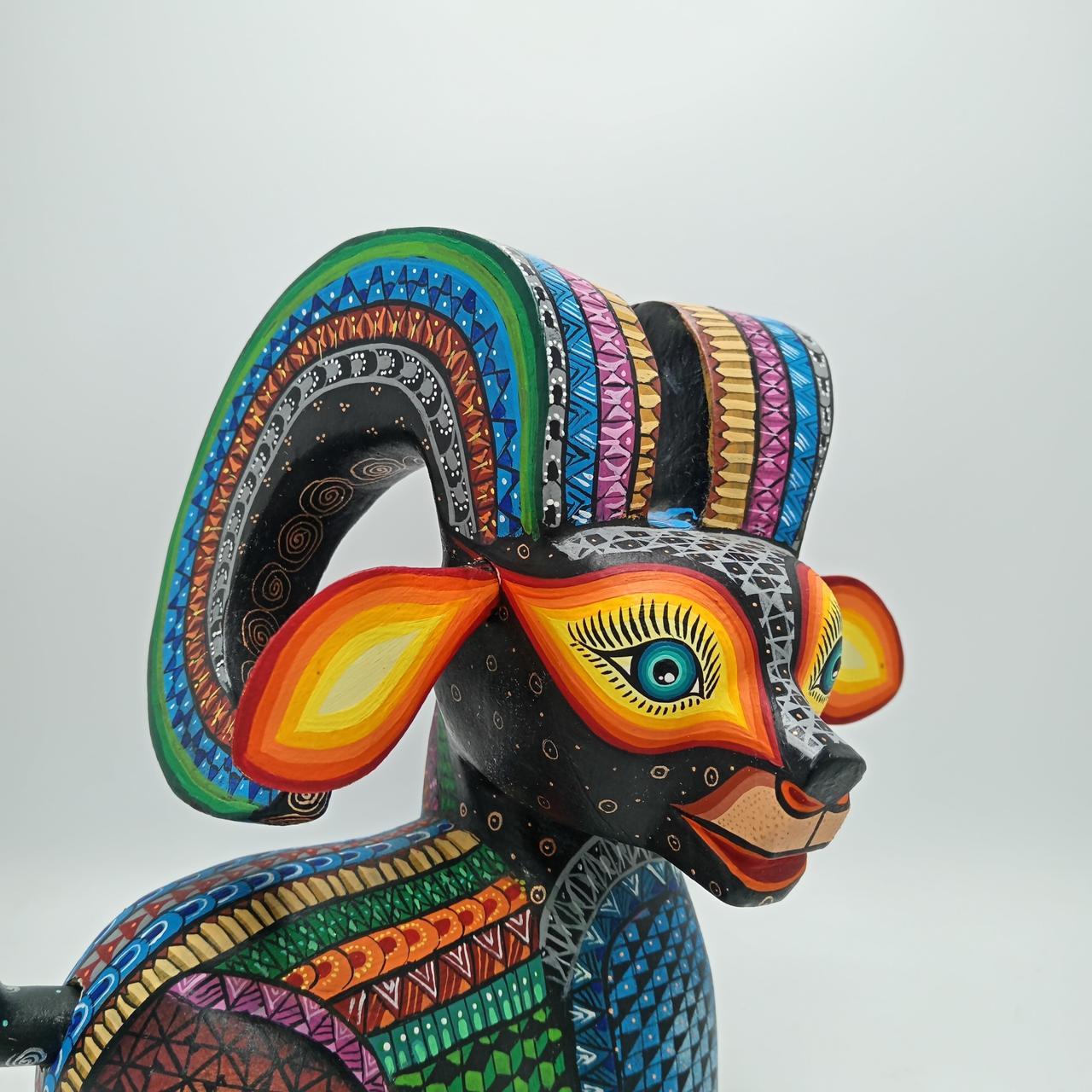 Mexican Folk Art Oaxacan Wood Carving Ram By Ivan Fuentes PP7921