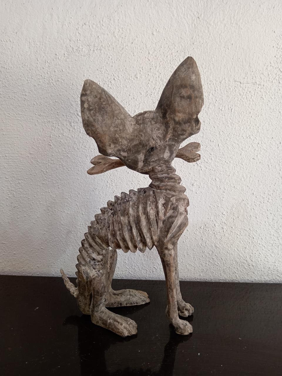 Beutiful Oaxacan Wood Carving Skeleton Dog, By Alejandrino Fuentes PP7927