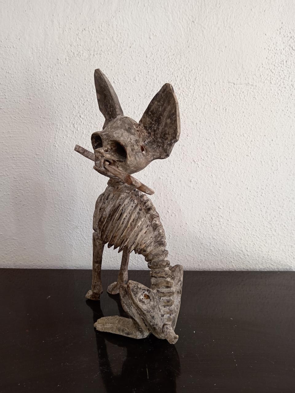 Beutiful Oaxacan Wood Carving Skeleton Dog, By Alejandrino Fuentes PP7927
