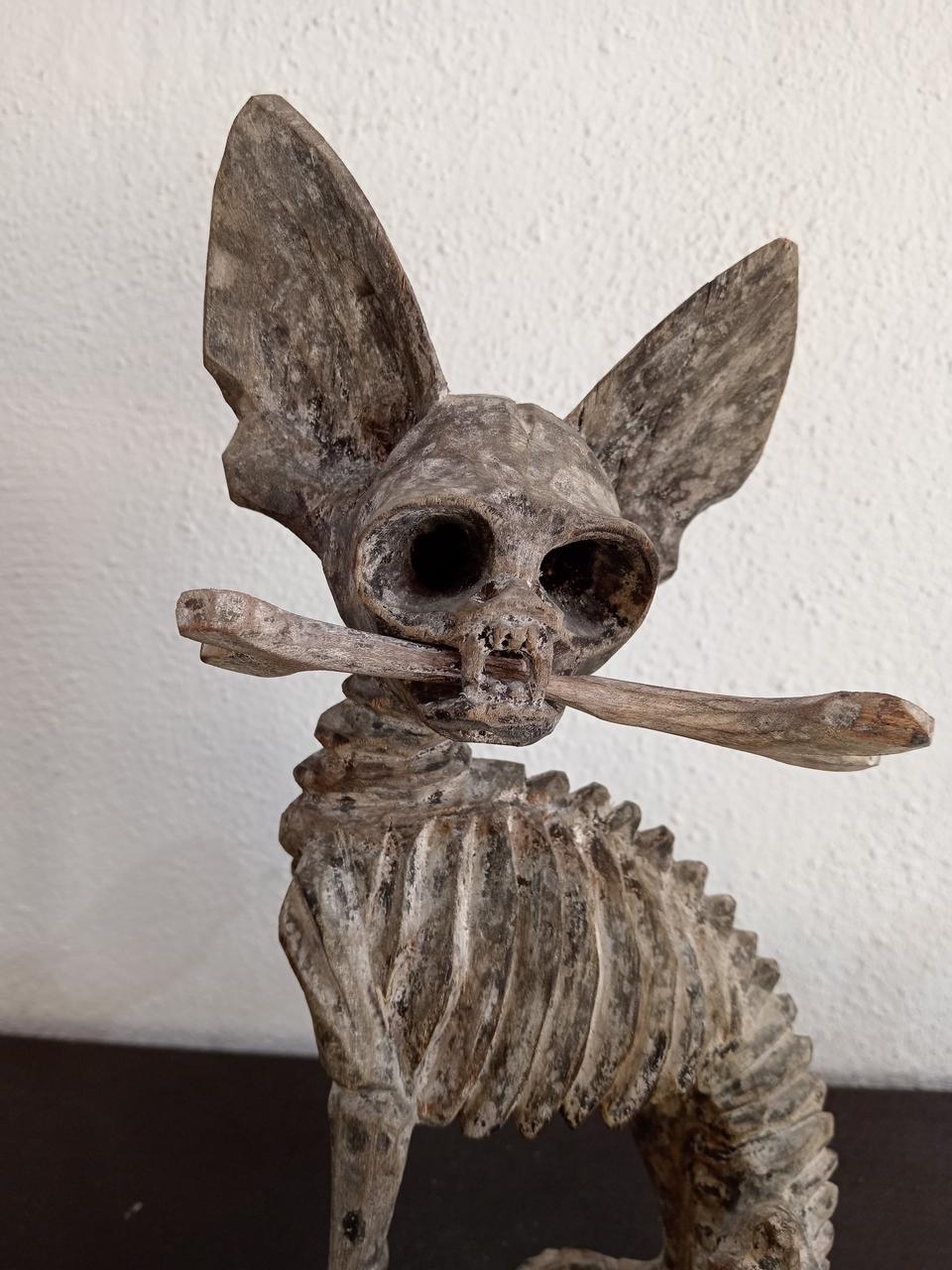 Beutiful Oaxacan Wood Carving Skeleton Dog, By Alejandrino Fuentes PP7927