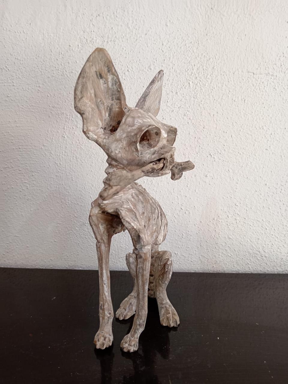 Beutiful Oaxacan Wood Carving Skeleton Dog, By Alejandrino Fuentes PP7928