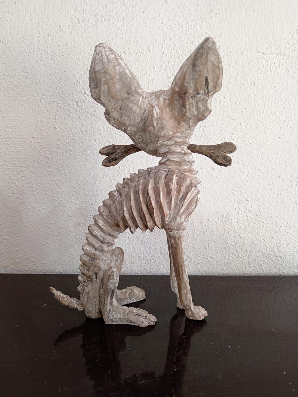 Beutiful Oaxacan Wood Carving Skeleton Dog, By Alejandrino Fuentes PP7928