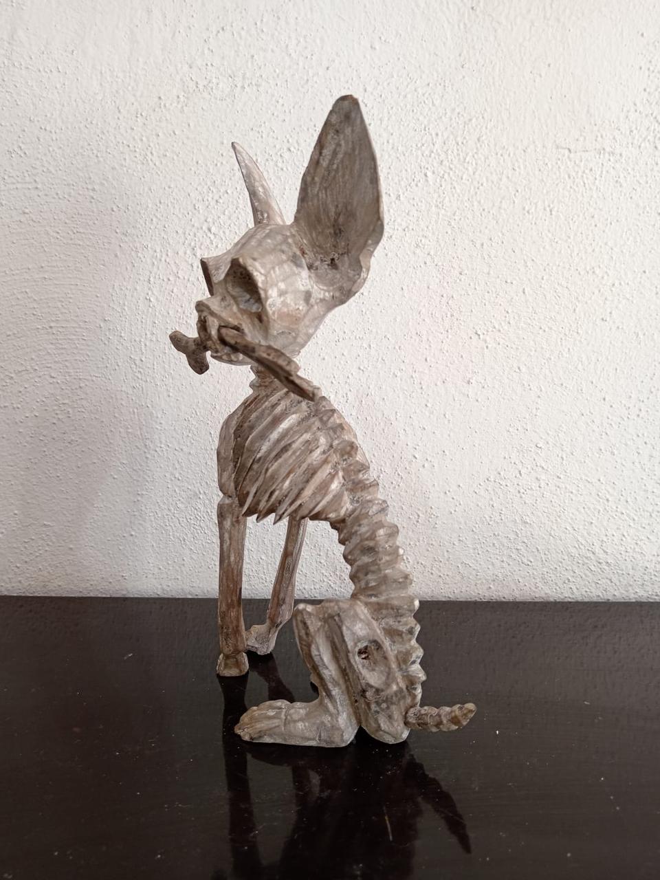 Beutiful Oaxacan Wood Carving Skeleton Dog, By Alejandrino Fuentes PP7928