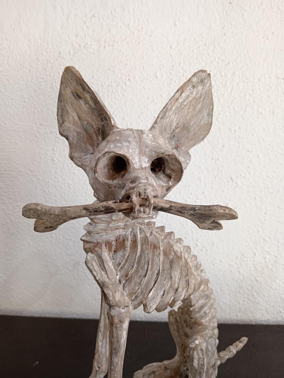 Beutiful Oaxacan Wood Carving Skeleton Dog, By Alejandrino Fuentes PP7928