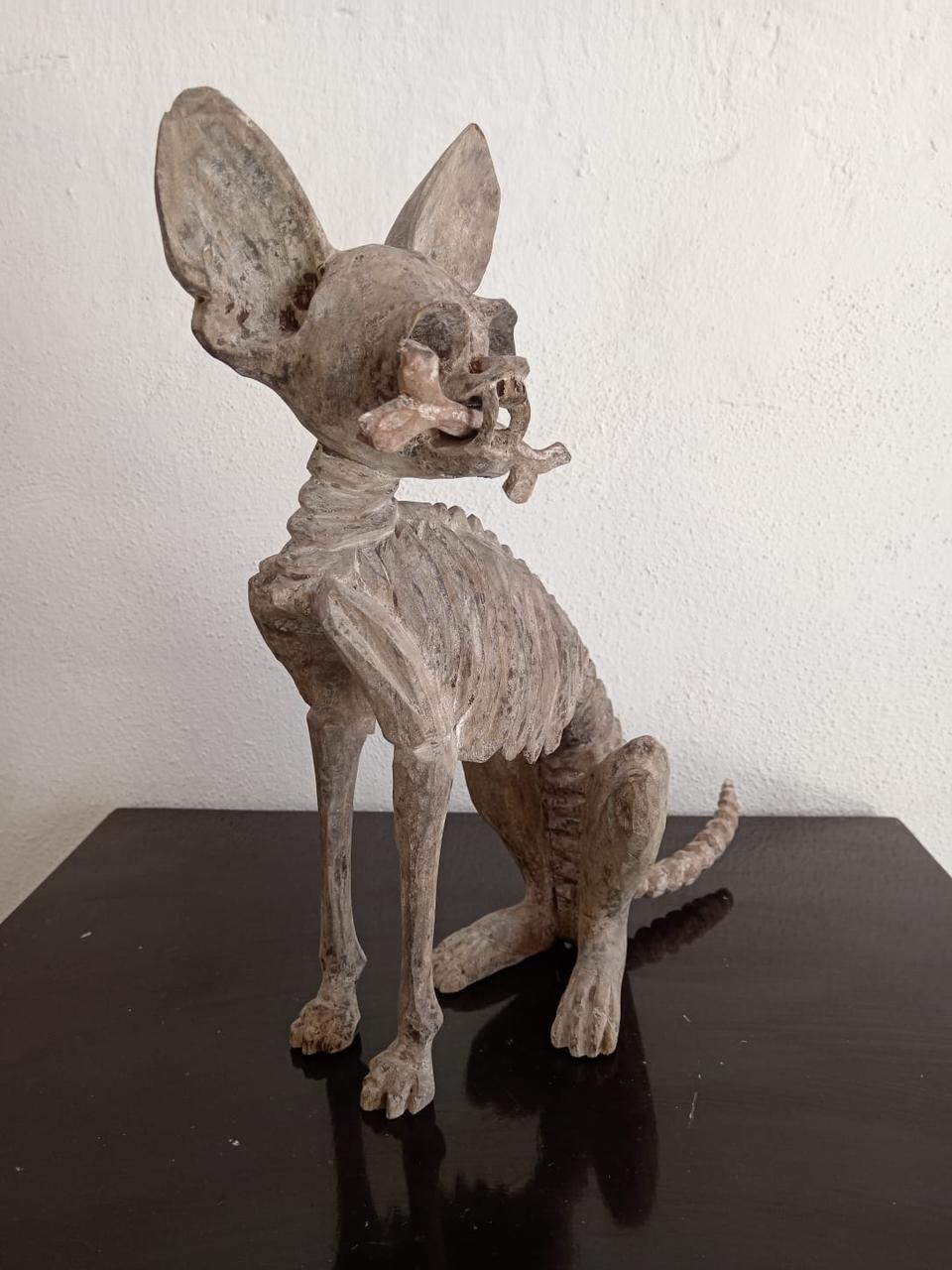 Beutiful Oaxacan Wood Carving Skeleton Dog, By Alejandrino Fuentes PP7929
