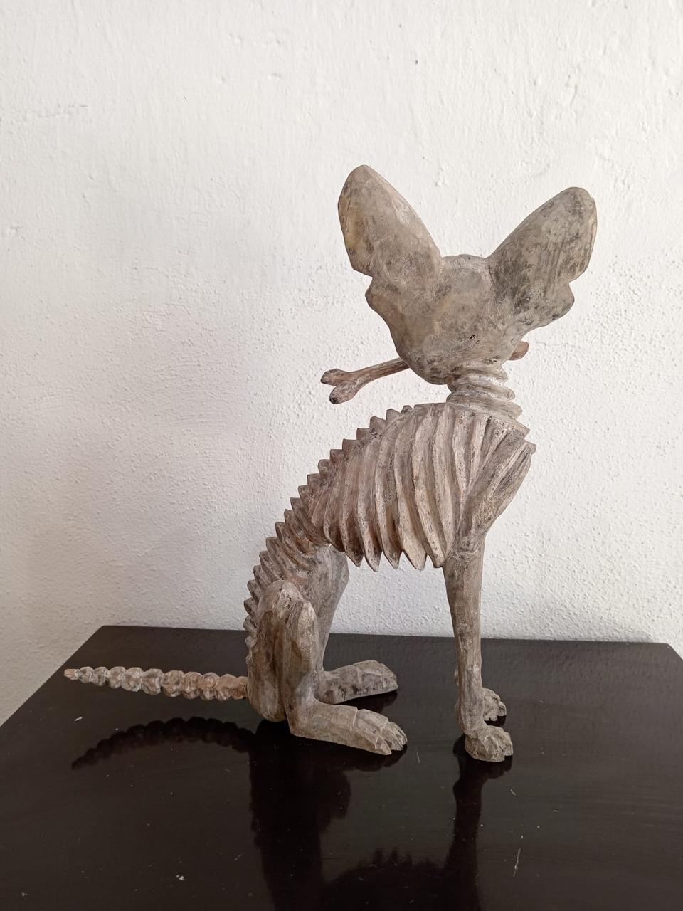 Beutiful Oaxacan Wood Carving Skeleton Dog, By Alejandrino Fuentes PP7929
