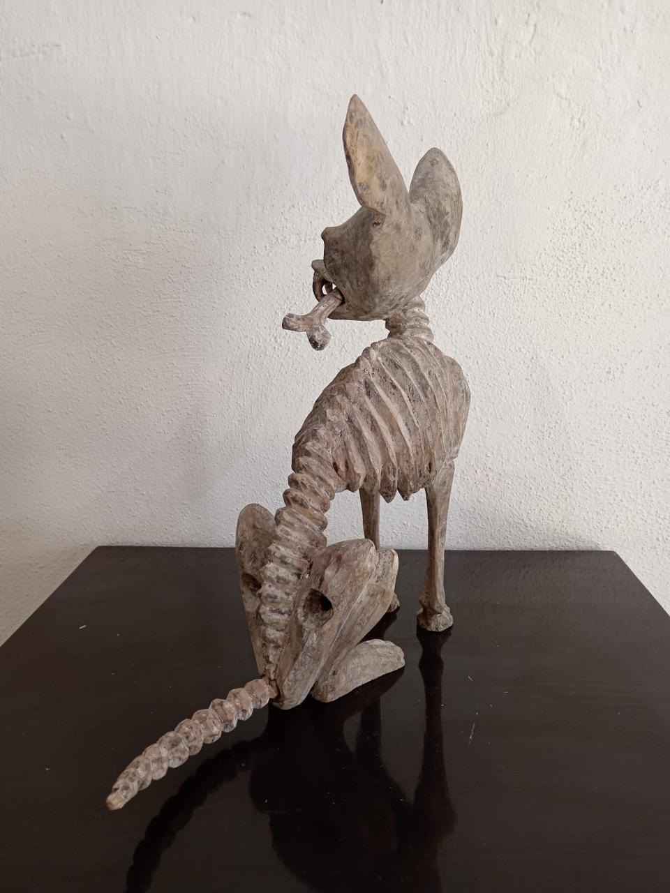 Beutiful Oaxacan Wood Carving Skeleton Dog, By Alejandrino Fuentes PP7929