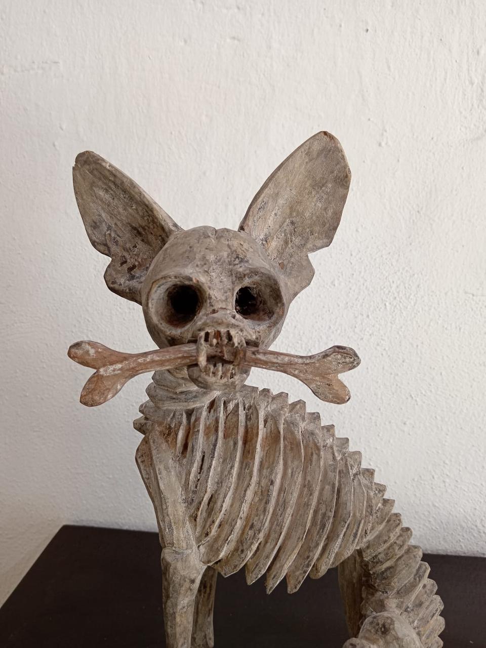 Beutiful Oaxacan Wood Carving Skeleton Dog, By Alejandrino Fuentes PP7929