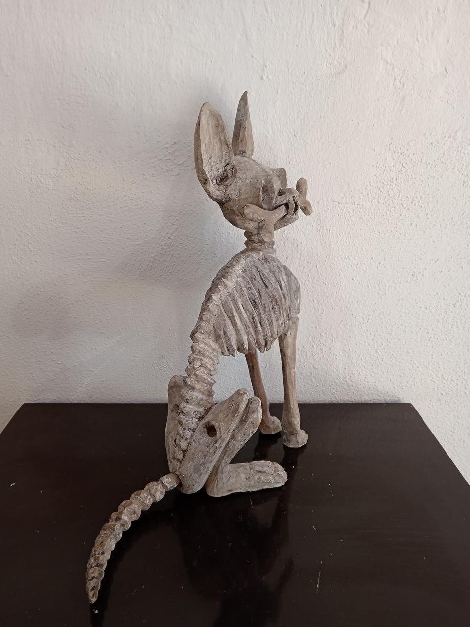 Beutiful Oaxacan Wood Carving Skeleton Dog, By Alejandrino Fuentes PP7930