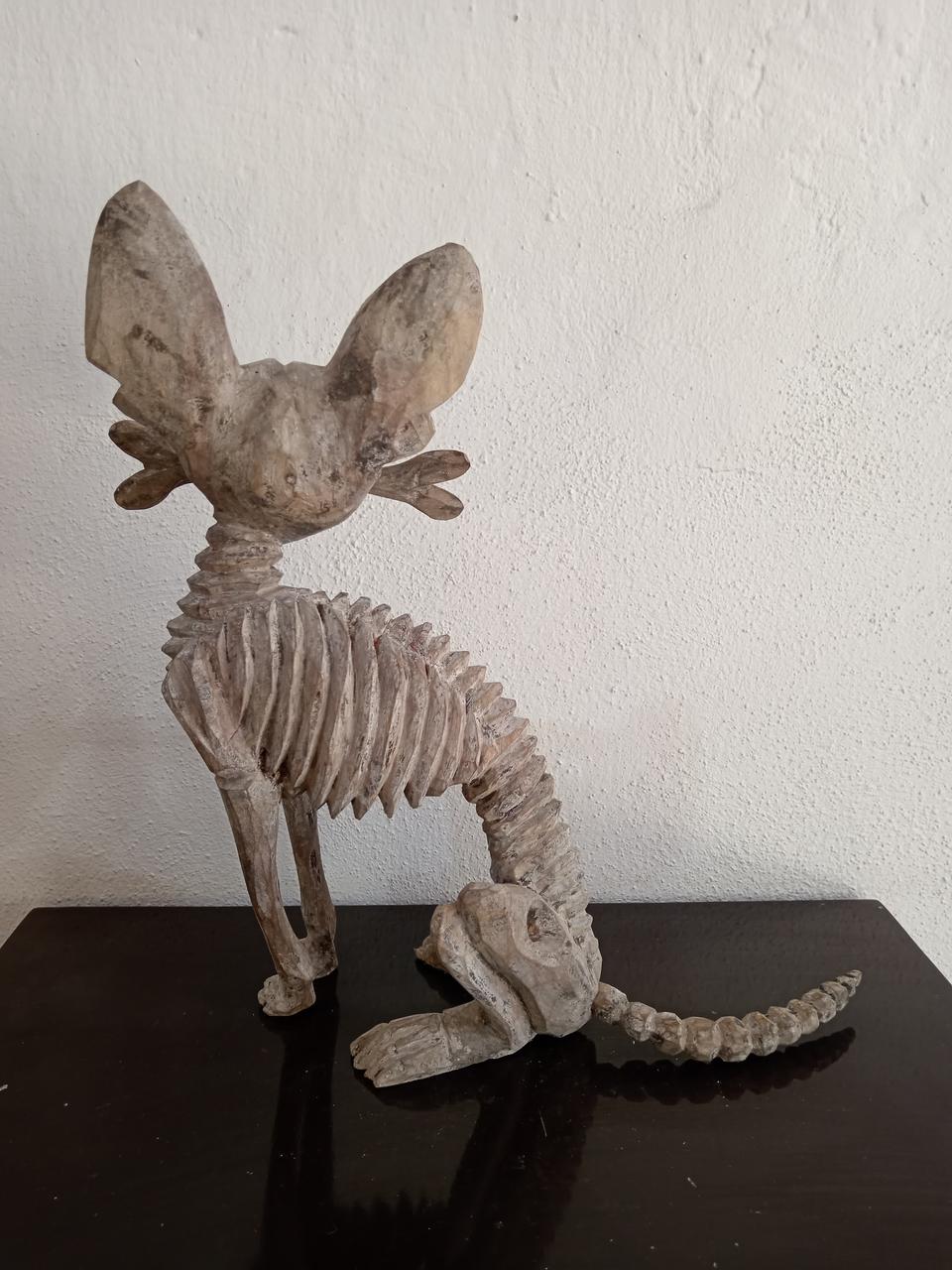 Beutiful Oaxacan Wood Carving Skeleton Dog, By Alejandrino Fuentes PP7930