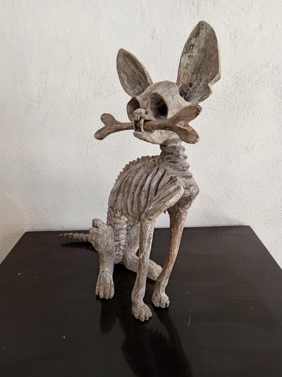 Beutiful Oaxacan Wood Carving Skeleton Dog, By Alejandrino Fuentes PP7930