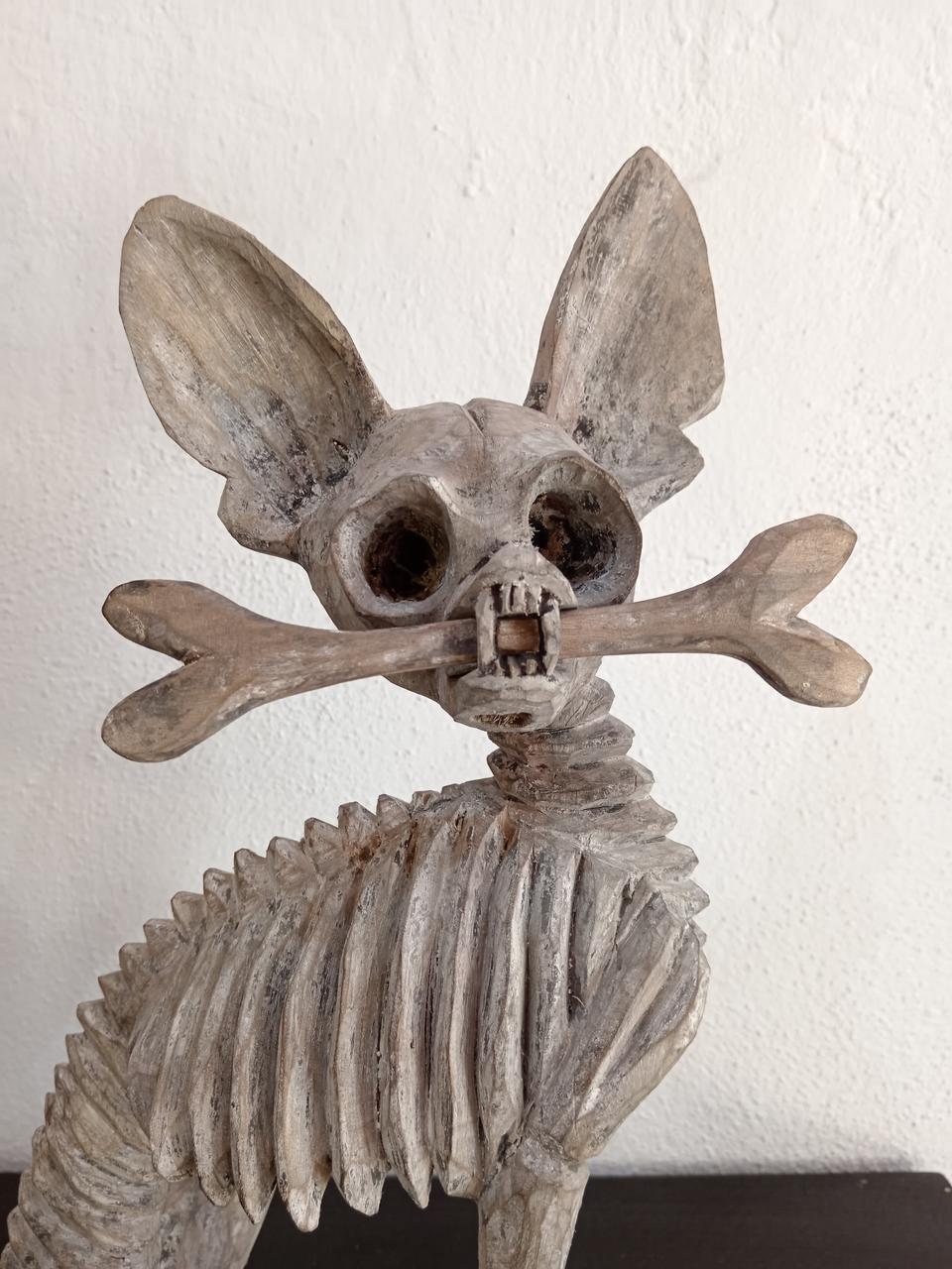 Beutiful Oaxacan Wood Carving Skeleton Dog, By Alejandrino Fuentes PP7930