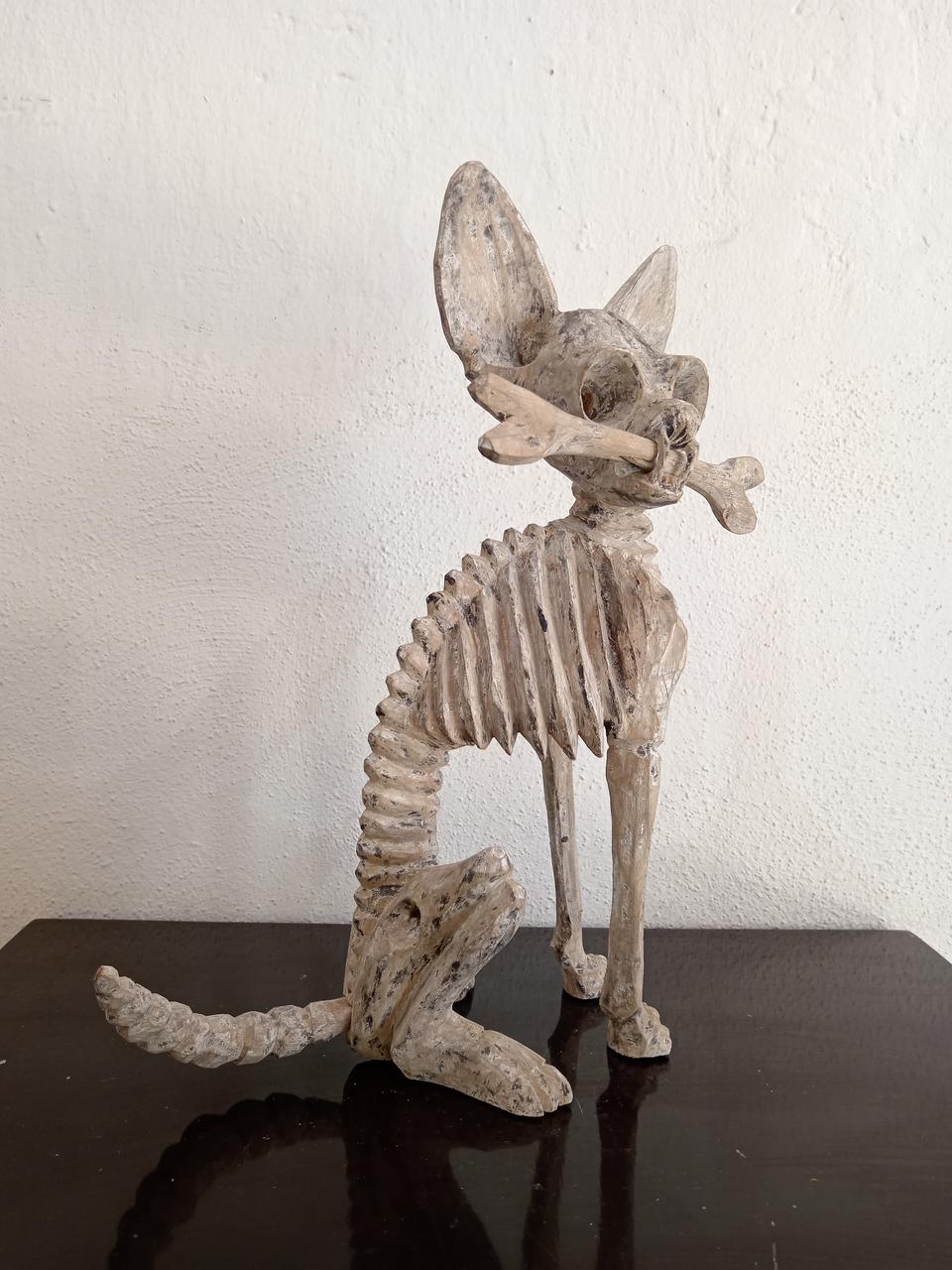 Beutiful Oaxacan Wood Carving Skeleton Dog, By Alejandrino Fuentes PP7932