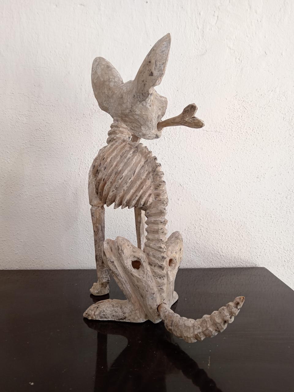 Beutiful Oaxacan Wood Carving Skeleton Dog, By Alejandrino Fuentes PP7932