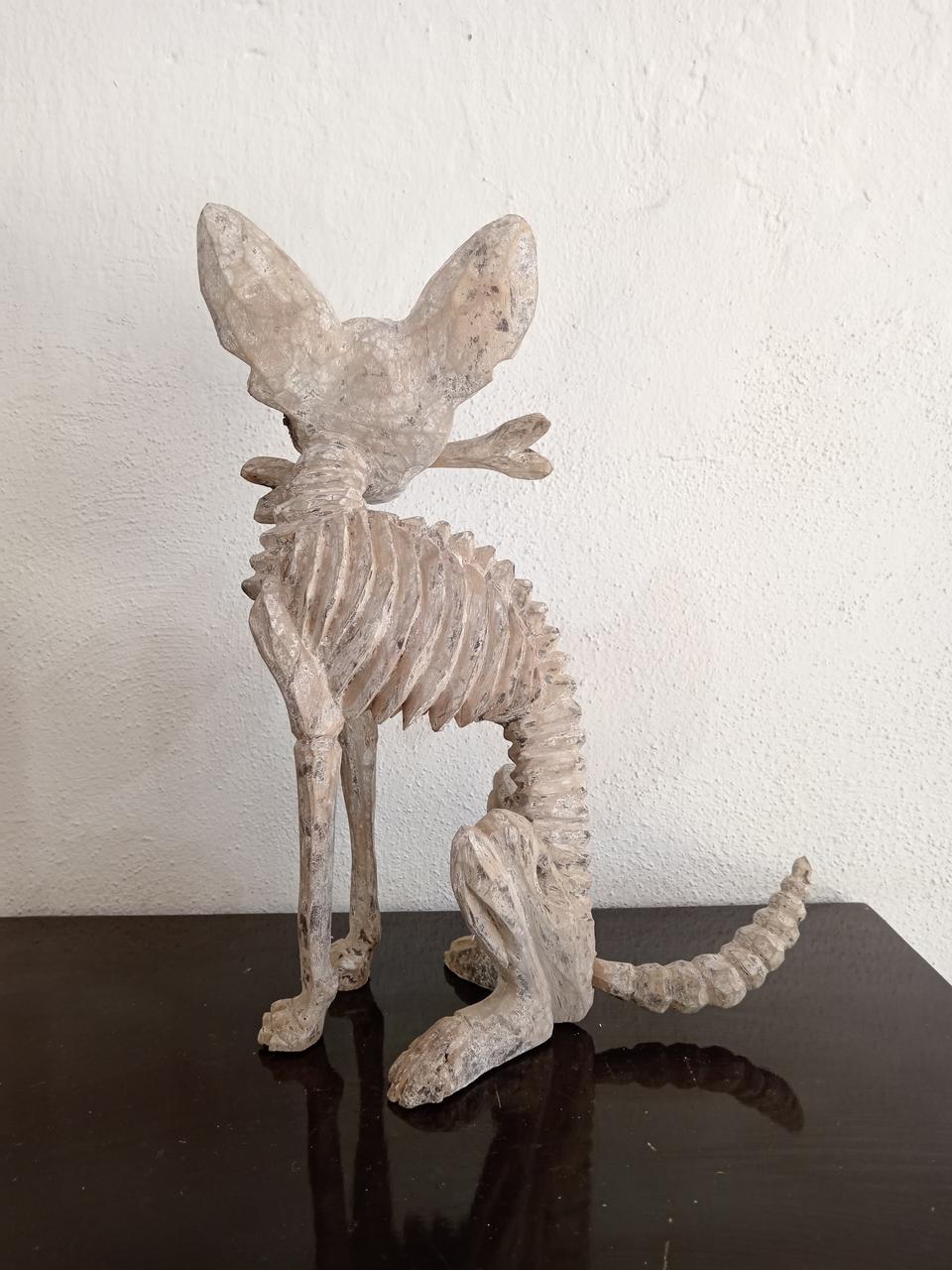 Beutiful Oaxacan Wood Carving Skeleton Dog, By Alejandrino Fuentes PP7932