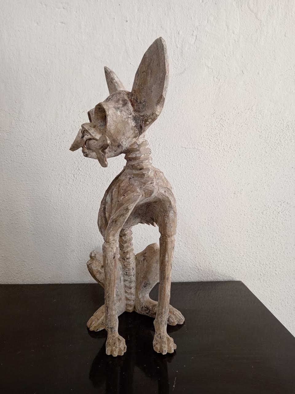Beutiful Oaxacan Wood Carving Skeleton Dog, By Alejandrino Fuentes PP7932