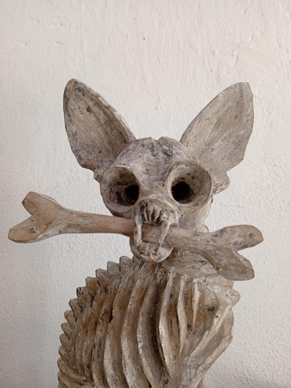 Beutiful Oaxacan Wood Carving Skeleton Dog, By Alejandrino Fuentes PP7932