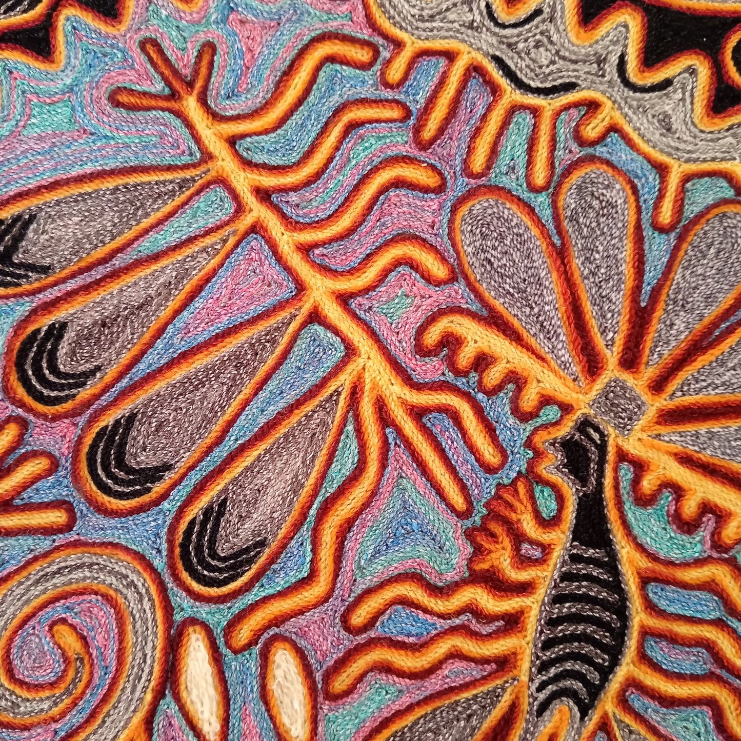 Huichol Indian Mexican Folk Art Yarn Painting By Silverio Gonzalez Rios PP7934