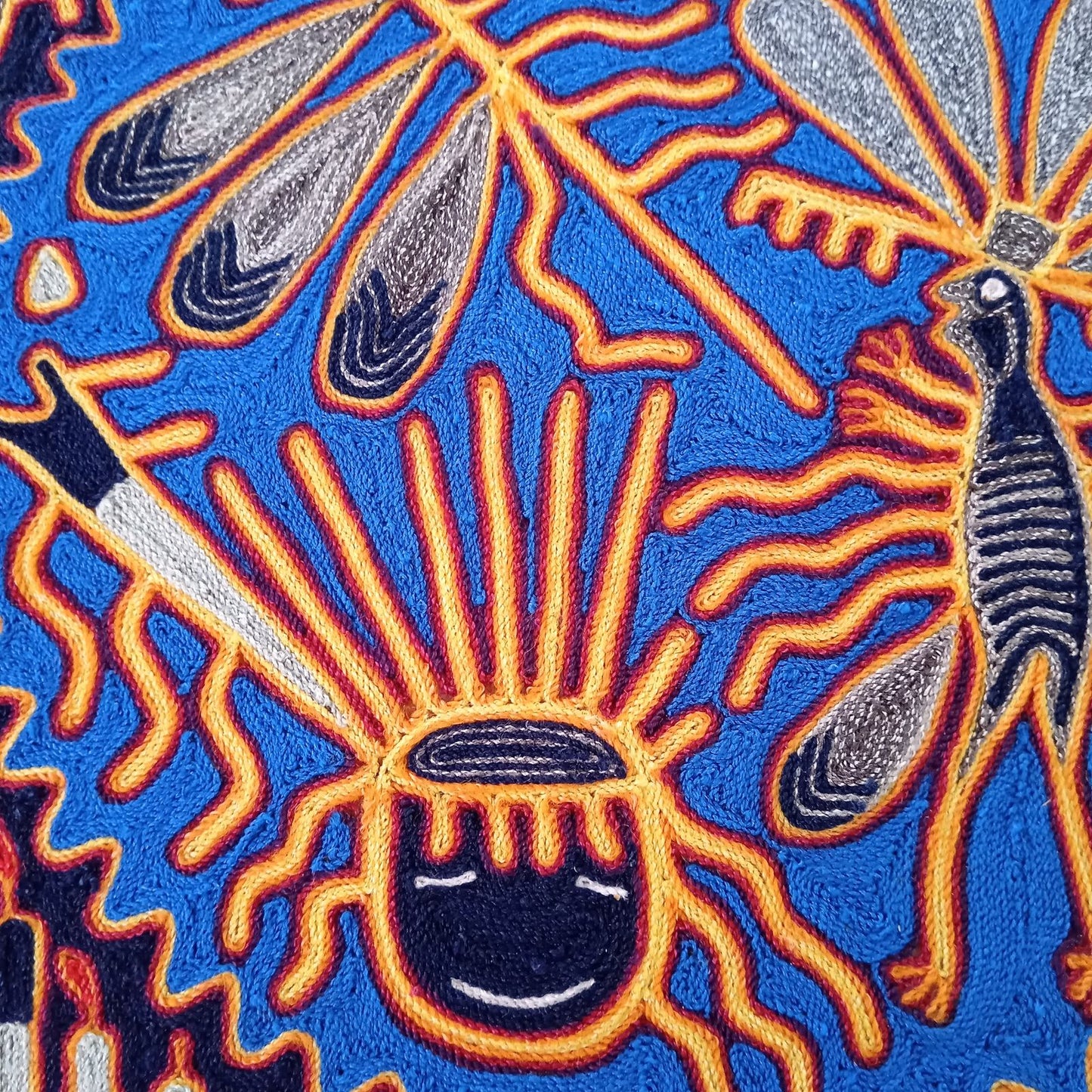 Huichol Indian Mexican Folk Art Yarn Painting By Silverio Gonzalez Rios PP7938