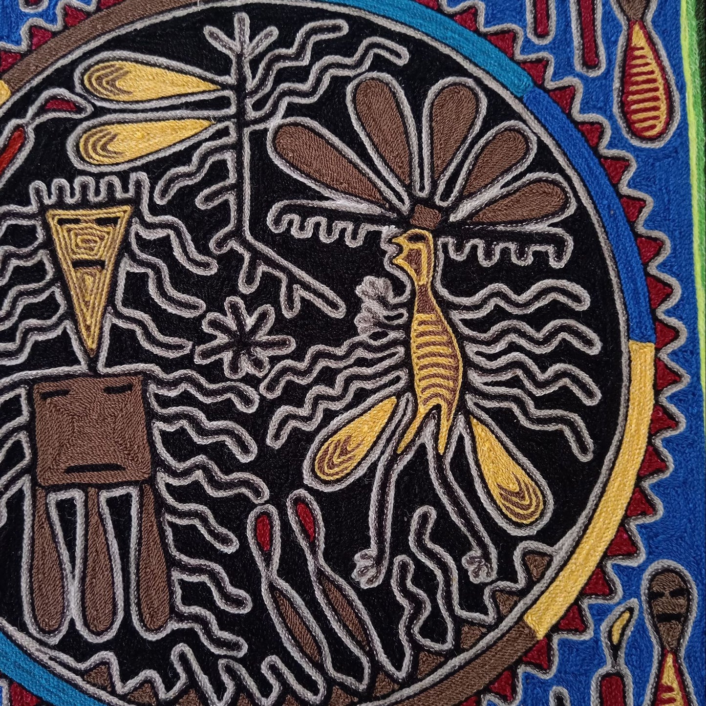 Huichol Indian Mexican Folk Art Yarn Painting By Silverio Gonzalez Rios PP7940