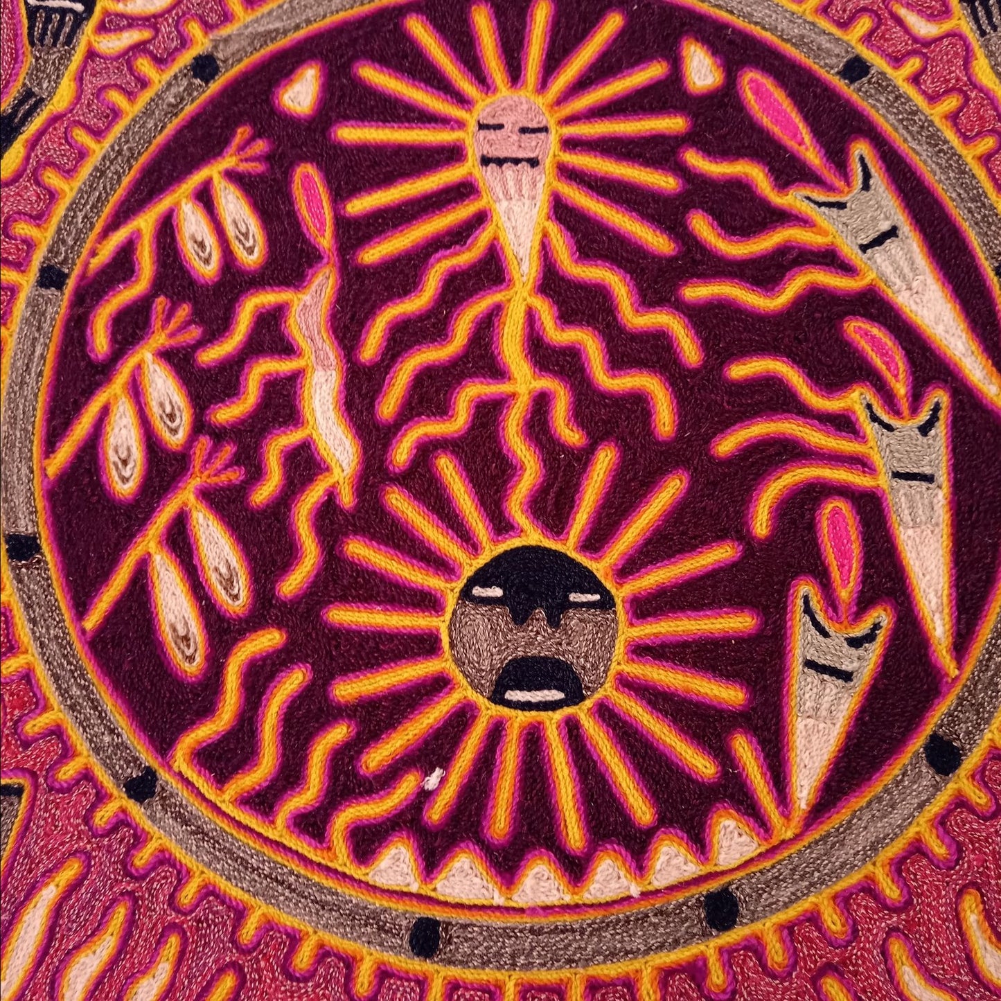 Huichol Indian Mexican Folk Art Yarn Painting By Silverio Gonzalez Rios PP7941