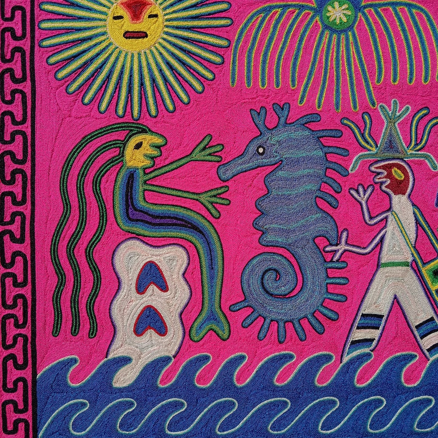 Huichol Indian Mexican Folk Art Yarn Painting By Fermin Gonzalez Rios PP7943