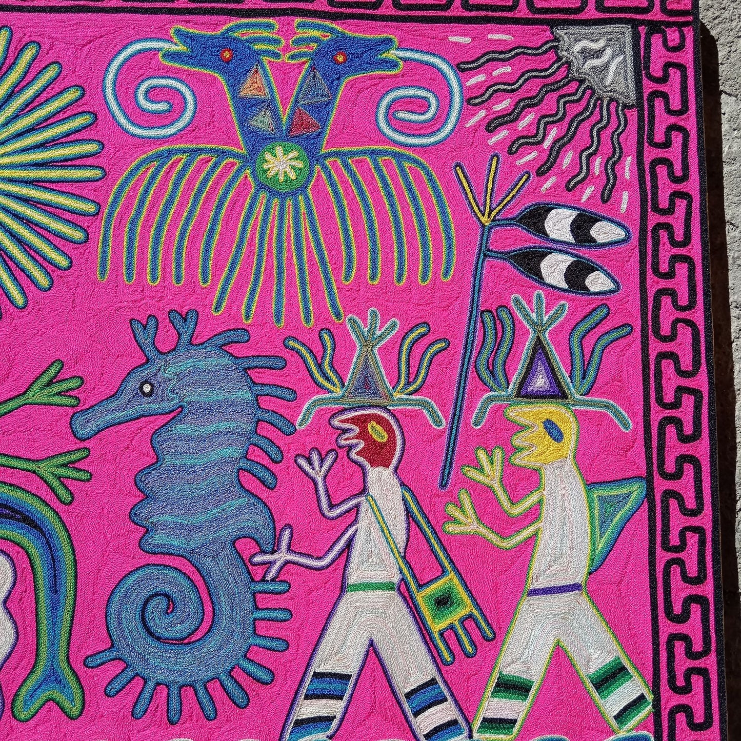 Huichol Indian Mexican Folk Art Yarn Painting By Fermin Gonzalez Rios PP7943