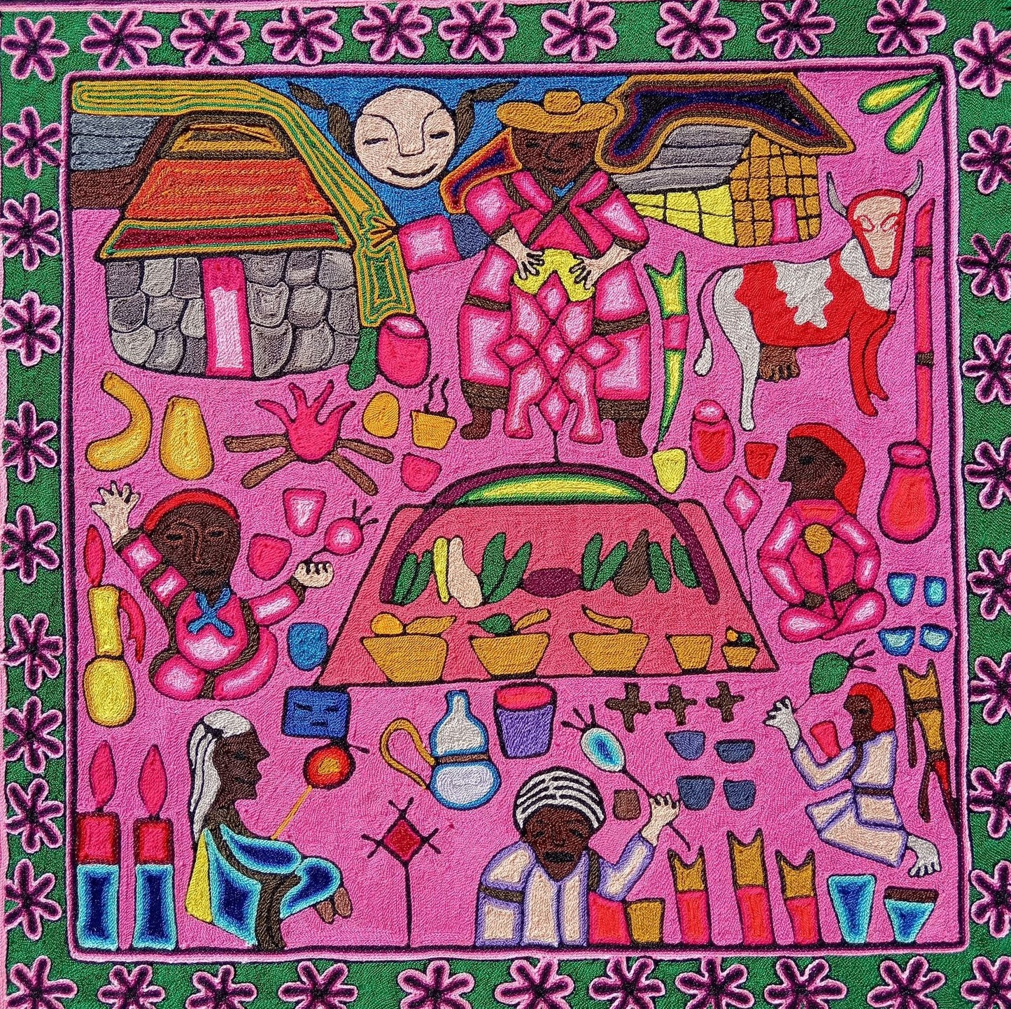 Huichol Indian Mexican Folk Art Yarn Painting By Fermin Gonzalez Rios PP7944