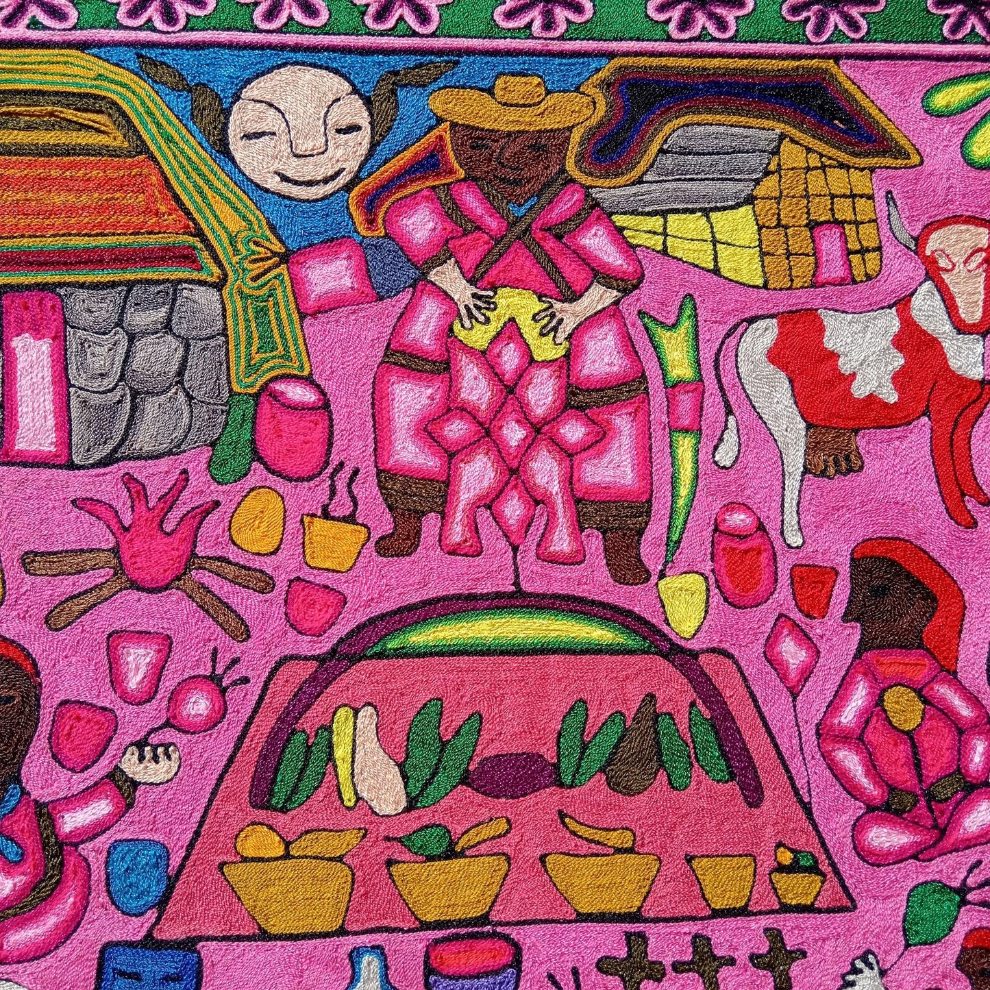 Huichol Indian Mexican Folk Art Yarn Painting By Fermin Gonzalez Rios PP7944